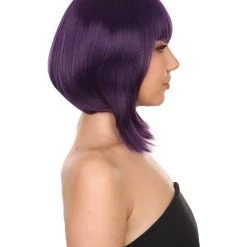 KOSMOS CW Women's Short 14' Unbalanced Bangs Purple Hero Rocker Girl Synthetic Anime Wig - Capless Cap Heat Resistant Fibers - Unconventional Bob Style
