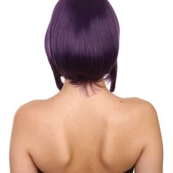 KOSMOS CW Women's Short 14' Unbalanced Bangs Purple Hero Rocker Girl Synthetic Anime Wig - Capless Cap Heat Resistant Fibers - Unconventional Bob Style