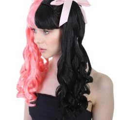 HPO Singer Womens Ponytail Wig W/ Pink Ribbons | Pink & Black Celebrity Wig | Premium Breathable Capless Cap