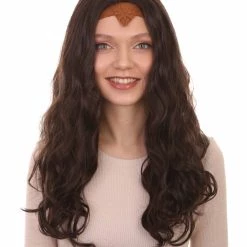 HPO Wonder Woman Curly Long Wig With Crown | Multiple Colors TV/Movie Wigs | Premium Breathable Capless Cap