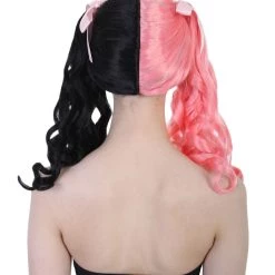 HPO Singer Womens Ponytail Wig W/ Pink Ribbons | Pink & Black Celebrity Wig | Premium Breathable Capless Cap