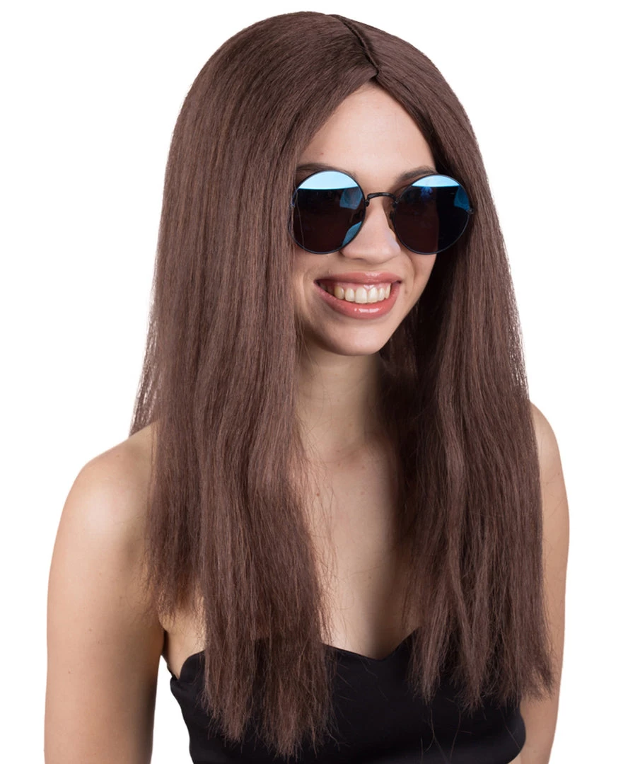 BC Adult Women's Brown Color Straight Medium Length Classic Hippie Wig 2 BC Adult Women's Brown Color Straight Medium Length Classic Hippie Wig