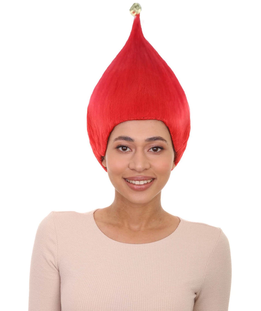 HPO Women's Bright Red Elf Wig W/ Bell | Christmas Wigs | Premium Breathable Capless Cap 1 HPO Women's Bright Red Elf Wig W/ Bell | Christmas Wigs | Premium Breathable Capless Cap
