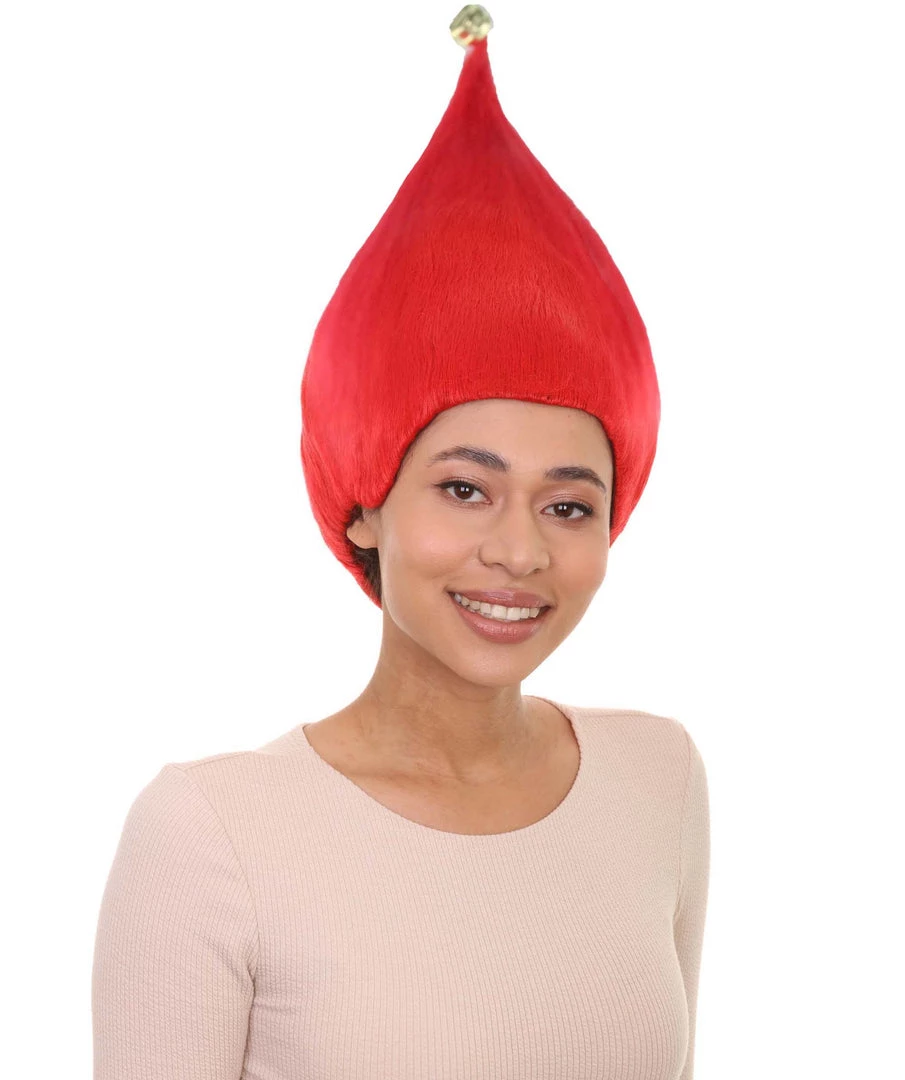 HPO Women's Bright Red Elf Wig W/ Bell | Christmas Wigs | Premium Breathable Capless Cap 6 HPO Women's Bright Red Elf Wig W/ Bell | Christmas Wigs | Premium Breathable Capless Cap