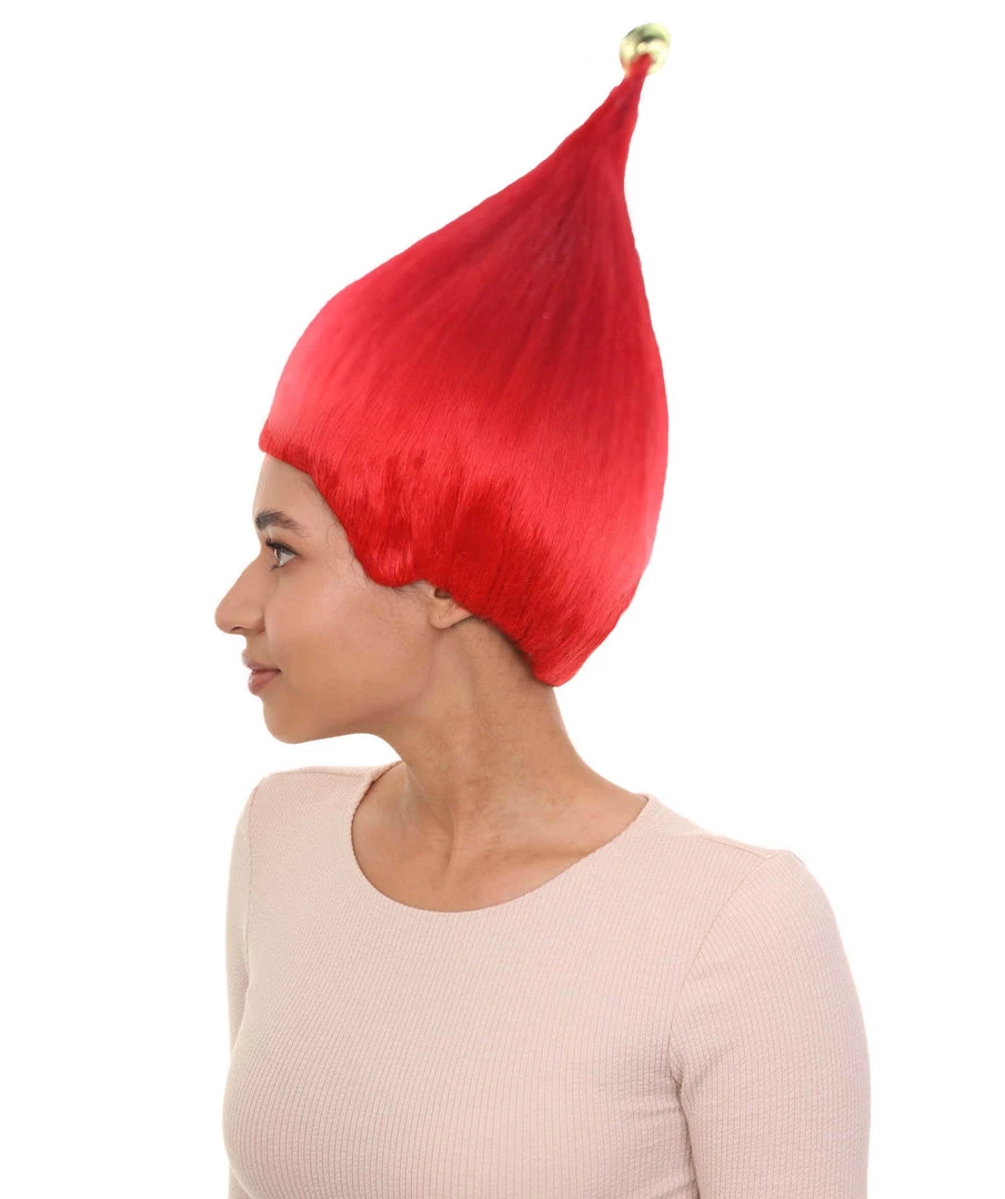 HPO Women's Bright Red Elf Wig W/ Bell | Christmas Wigs | Premium Breathable Capless Cap 3 HPO Women's Bright Red Elf Wig W/ Bell | Christmas Wigs | Premium Breathable Capless Cap
