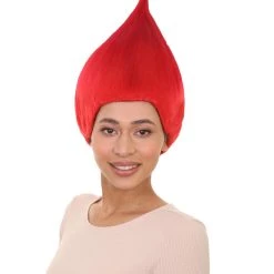 HPO Women's Bright Red Elf Wig W/ Bell | Christmas Wigs | Premium Breathable Capless Cap