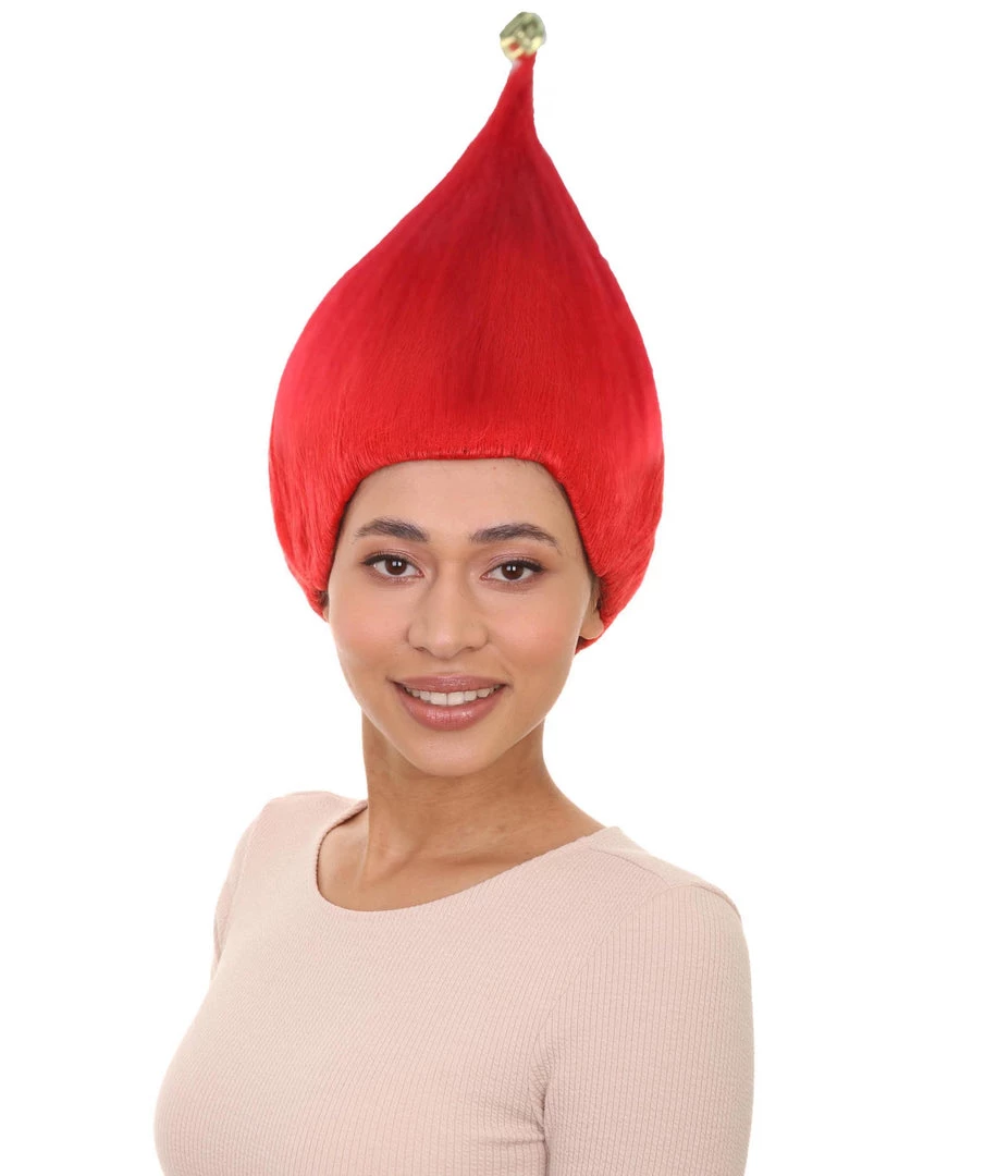 HPO Women's Bright Red Elf Wig W/ Bell | Christmas Wigs | Premium Breathable Capless Cap 2 HPO Women's Bright Red Elf Wig W/ Bell | Christmas Wigs | Premium Breathable Capless Cap