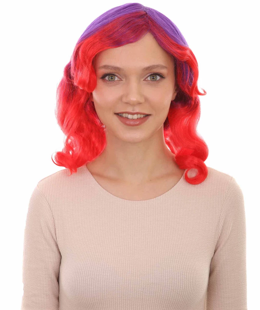 HPO Womens Long Wavy Two-tone Wig | Purple & Red Colorful Wigs | Premium Breathable Capless Cap 1 HPO Womens Long Wavy Two-tone Wig | Purple & Red Colorful Wigs | Premium Breathable Capless Cap