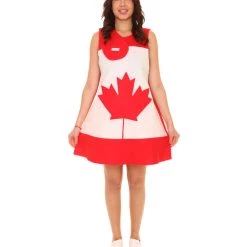 FLAGWIGS Adult Women's Canada Flag Trolls Dress Costume | Patriotic Cosplay Costume