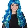 BC Women's Teal Blue Color Wavy Long Length Trendy Aquatic Beauty Wig