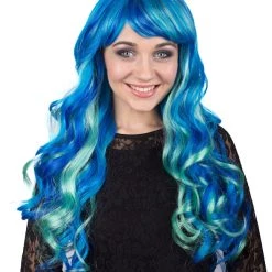 BC Women's Teal Blue Color Wavy Long Length Trendy Aquatic Beauty Wig