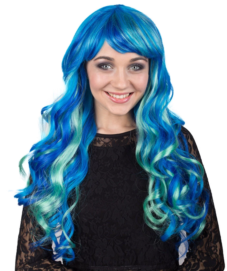 BC Women's Teal Blue Color Wavy Long Length Trendy Aquatic Beauty Wig 1 BC Women's Teal Blue Color Wavy Long Length Trendy Aquatic Beauty Wig