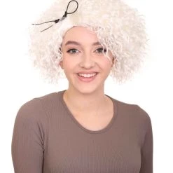 HPO Women's Doll Curly White Womens Wig | Super Sized Jumbo Character Cosplay Halloween Wig | Premium Breathable Capless Cap