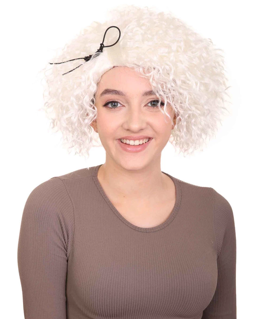 HPO Women's Doll Curly White Womens Wig | Super Sized Jumbo Character Cosplay Halloween Wig | Premium Breathable Capless Cap 1 HPO Women's Doll Curly White Womens Wig | Super Sized Jumbo Character Cosplay Halloween Wig | Premium Breathable Capless Cap
