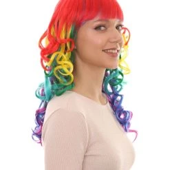 HPO Womens Rainbow Long Curly Colorful Wig | Clown Rainbow Wigs | Premium Breathable Capless Cap