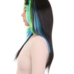 HPO Bewitching Blue Mixed Womens Wig | Farm Girl Black Blue Green Cosplay Halloween Wig | Premium Breathable Capless Cap Women's 11 HPO Bewitching Blue Mixed Womens Wig | Farm Girl Black Blue Green Cosplay Halloween Wig | Premium Breathable Capless Cap Women's