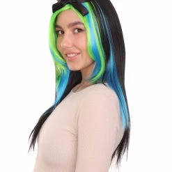 HPO Bewitching Blue Mixed Womens Wig | Farm Girl Black Blue Green Cosplay Halloween Wig | Premium Breathable Capless Cap Women's
