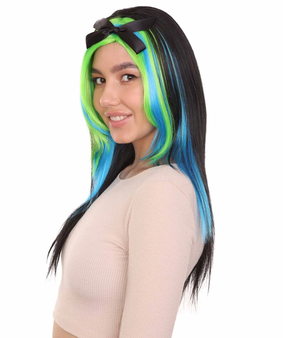 HPO Bewitching Blue Mixed Womens Wig | Farm Girl Black Blue Green Cosplay Halloween Wig | Premium Breathable Capless Cap Women's 2 HPO Bewitching Blue Mixed Womens Wig | Farm Girl Black Blue Green Cosplay Halloween Wig | Premium Breathable Capless Cap Women's