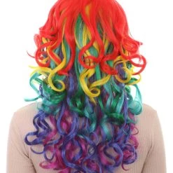 HPO Womens Rainbow Long Curly Colorful Wig | Clown Rainbow Wigs | Premium Breathable Capless Cap