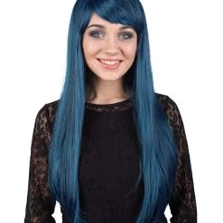 BC Adult Women's Dark Blue Color Straight Medium Length Trendy Wig
