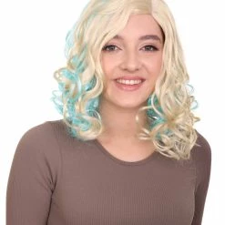 HPO Monster Womens Wig | Gold Sky Blue Cosplay Halloween Wig | Premium Breathable Capless Cap