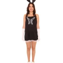 HPO Adult Women's 3 Piece Bunny Mini Dress Costume | Black Halloween Costume