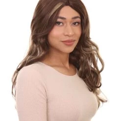 HPO Womens Fashion Highlight Wavy Wig | Brown Fashion Wigs | Premium Breathable Capless Cap Women's