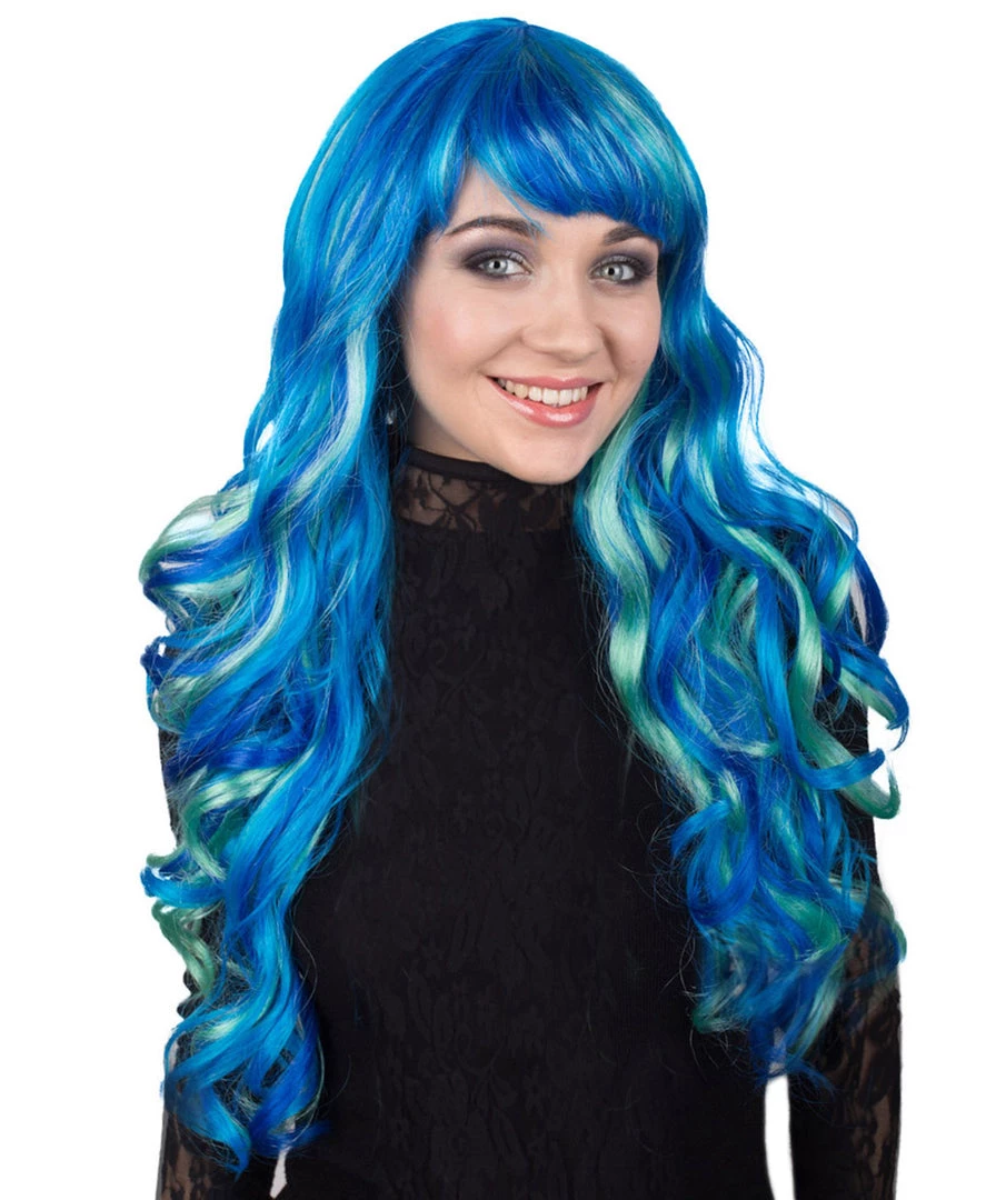 BC Women's Teal Blue Color Wavy Long Length Trendy Aquatic Beauty Wig 5 BC Women's Teal Blue Color Wavy Long Length Trendy Aquatic Beauty Wig