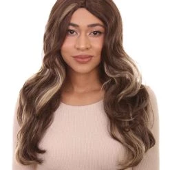 HPO Womens Fashion Highlight Wavy Wig | Brown Fashion Wigs | Premium Breathable Capless Cap Women's
