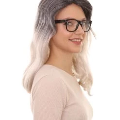 HPO Womens Film Wig | Black & Grey TV/Movie Wigs | Premium Breathable Capless Cap Women's