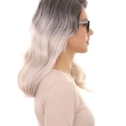 HPO Womens Film Wig | Black & Grey TV/Movie Wigs | Premium Breathable Capless Cap Women's