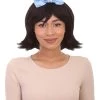 HPO Womens Cavewoman Wig With Bow | Black TV/Movie Wigs | Premium Breathable Capless Cap