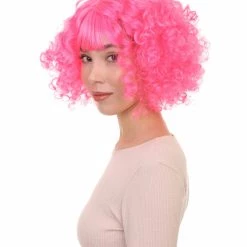 HPO Pink Curly Womens Wig | Party Ready Fancy Cosplay Halloween Wig | Premium Breathable Capless Cap Women's