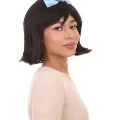 HPO Womens Cavewoman Wig With Bow | Black TV/Movie Wigs | Premium Breathable Capless Cap