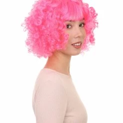 HPO Pink Curly Womens Wig | Party Ready Fancy Cosplay Halloween Wig | Premium Breathable Capless Cap Women's