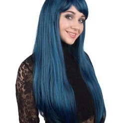 BC Adult Women's Dark Blue Color Straight Medium Length Trendy Wig