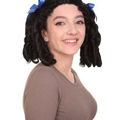HPO Womens 18th Century Colonial Lady Wig | Black Historical Wigs | Premium Breathable Capless Cap