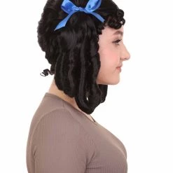 HPO Womens 18th Century Colonial Lady Wig | Black Historical Wigs | Premium Breathable Capless Cap