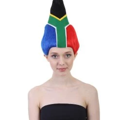 FLAGWIGS South Africa Flag Troll Wig | National Pride Long Multicolor Wig | Premium Breathable Capless Cap