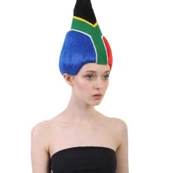 FLAGWIGS South Africa Flag Troll Wig | National Pride Long Multicolor Wig | Premium Breathable Capless Cap
