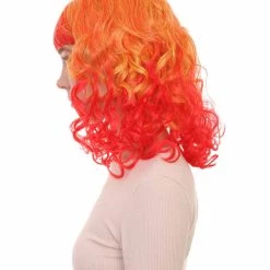 HPO Red And Yellow Two Tone Long Wavy Womens Wig | Party Ready Fancy Cosplay Halloween Wig | Premium Breathable Capless Cap Men's