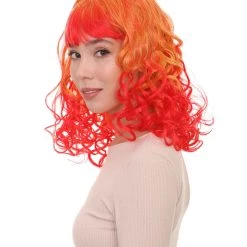 HPO Red And Yellow Two Tone Long Wavy Womens Wig | Party Ready Fancy Cosplay Halloween Wig | Premium Breathable Capless Cap Men's