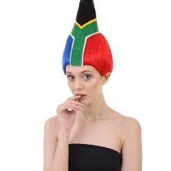 FLAGWIGS South Africa Flag Troll Wig | National Pride Long Multicolor Wig | Premium Breathable Capless Cap