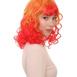 HPO Red And Yellow Two Tone Long Wavy Womens Wig | Party Ready Fancy Cosplay Halloween Wig | Premium Breathable Capless Cap Men's