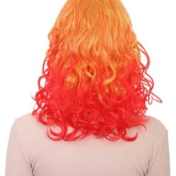 HPO Red And Yellow Two Tone Long Wavy Womens Wig | Party Ready Fancy Cosplay Halloween Wig | Premium Breathable Capless Cap Men's