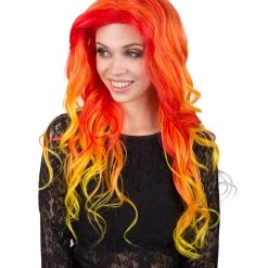 BC Women's Red And Yellow Color Wavy Long Length Trendy Flaming Beauty Wig