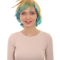 HPO Gaming Womens Wig | Yellow And Blue Anime Cosplay Wigs | Premium Breathable Capless Cap