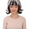 HPO Womens Gothic Pigtail Ghost Witch Bride Zombie Wig With Rose | Two Tones Black And Grey Scary Wigs | Premium Breathable Capless Cap Women's