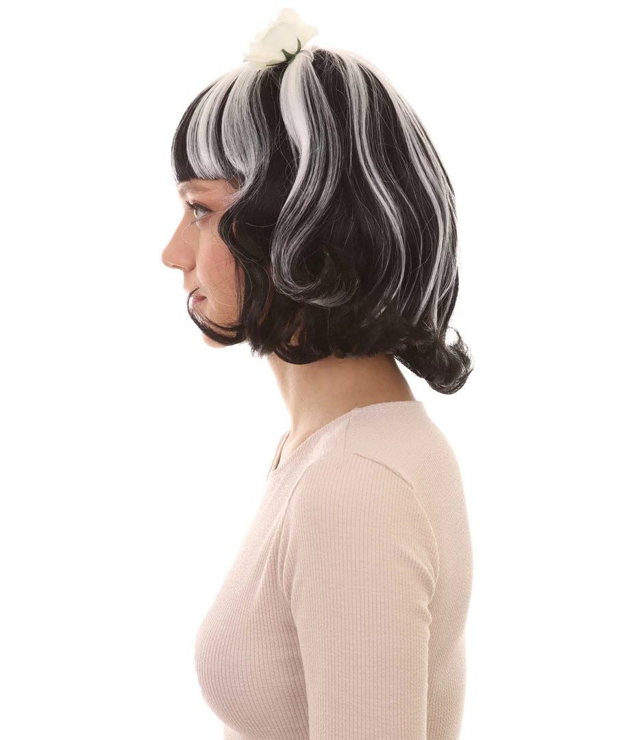 HPO Womens Gothic Pigtail Ghost Witch Bride Zombie Wig With Rose | Two Tones Black And Grey Scary Wigs | Premium Breathable Capless Cap Women's 3 HPO Womens Gothic Pigtail Ghost Witch Bride Zombie Wig With Rose | Two Tones Black And Grey Scary Wigs | Premium Breathable Capless Cap Women's