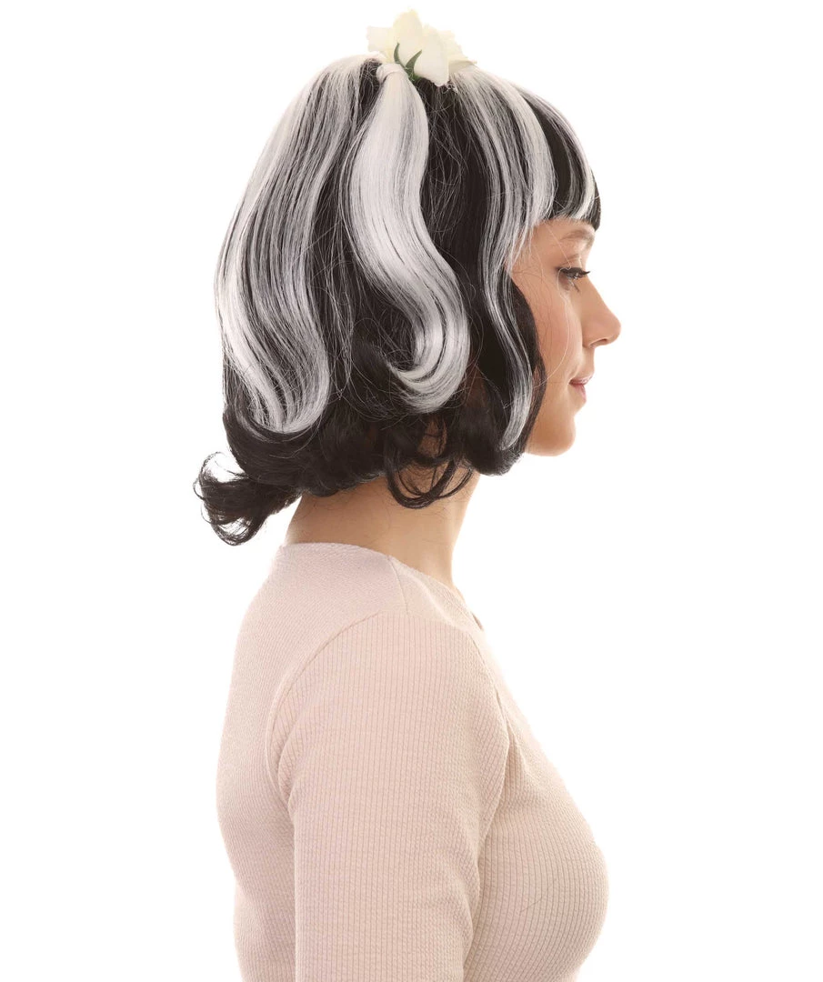 HPO Womens Gothic Pigtail Ghost Witch Bride Zombie Wig With Rose | Two Tones Black And Grey Scary Wigs | Premium Breathable Capless Cap Women's 5 HPO Womens Gothic Pigtail Ghost Witch Bride Zombie Wig With Rose | Two Tones Black And Grey Scary Wigs | Premium Breathable Capless Cap Women's